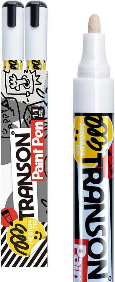 TRANSON 2 White Paint Markers for Fabric Rock Craft Diy Painting Medium Tip Oil Based Waterproof
