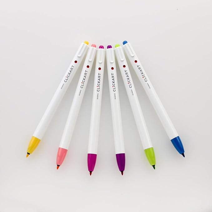 Zebra Pen ClickArt Retractable Marker Pen, 0.6mm, Assorted Celebration Colors, 6-Pack (69076)