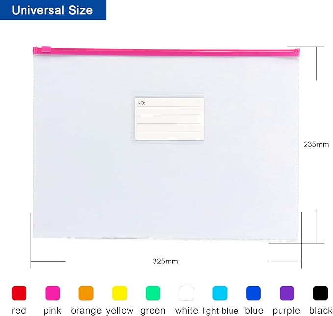 Tamaki 10 Pack Plastic Envelope Poly Zip Envelop Plastic Envelopes Files Zipper Folders, A4 Size, Letter Size, for School Office Supplies, 10 Color (13x9.5)