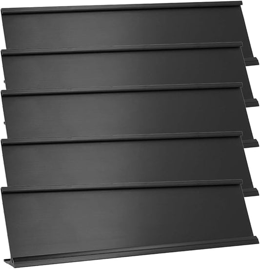 ExcelMark 2" x 8" Aluminum Name Plate Holder for Desk - Set of 5 - Office Business Door Sign Holder - Black