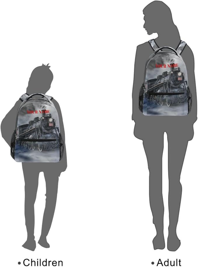 AUUXVA Custom School Backpack for Boys Kids with Name/Text Personalized Bookbag Add Your Name Customized Backpack Vintage Train School Bag Laptop Backpack Travel Camping Daypack