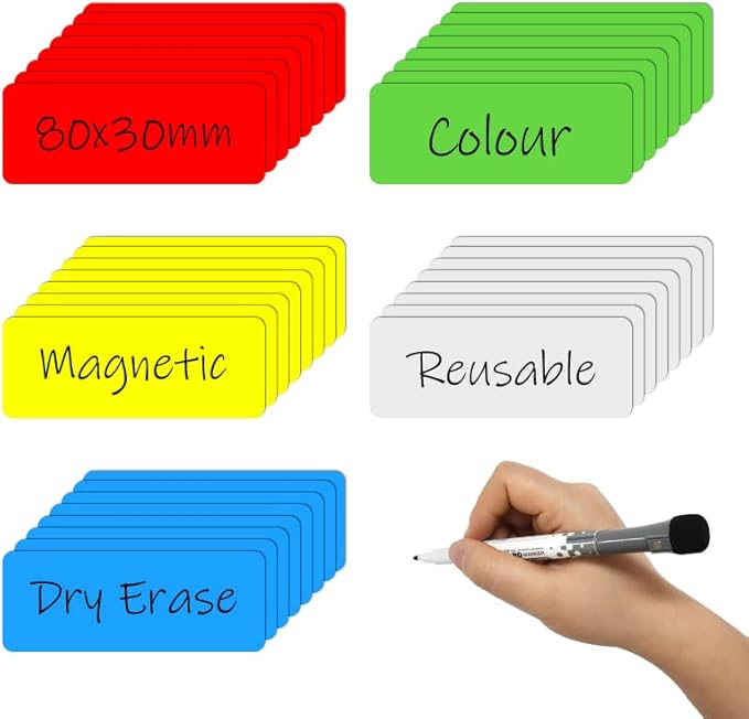 Dry Erase Magnetic Labels 3.1x1.2 Inch, Reusable Magnetic Labels for Whiteboards Locker School Classroom Office Home,Pack of 40