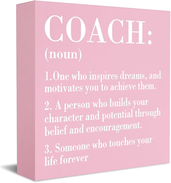 Inspirational Coach Noun Coach Gifts Desk Decor Wooden Box Sign Rustic Pink Wood Block Plaque Box Sign for Coach Mentor Trainer Tutor Home Office Desk Shelf Table Decoration Coach Definition