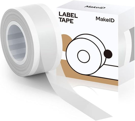 MakeID Label Maker Tape - 9mm Self-Adhesive Sticker Label Tape Refill Compatible with MakeID L1 Label Machine - Waterproof 6-Layer Laminated Film, Split-Back Design - 0.35"x13' (9mm x 4m)