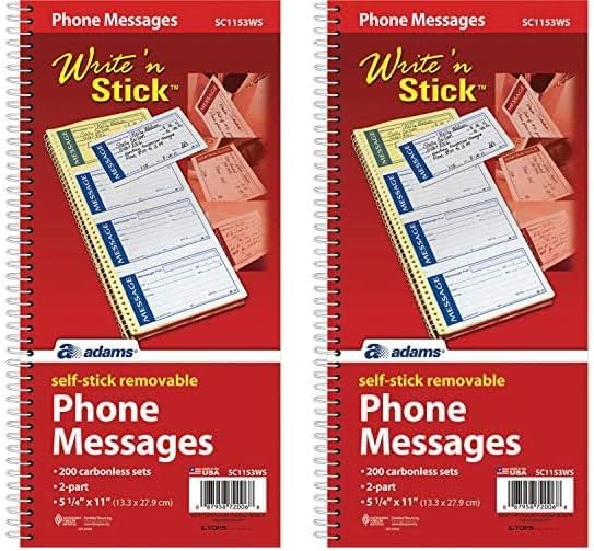 Adams Write 'N Stick Message Pad, 2-Part, Carbonless, Blue, 5-1/4" x 11", 200 Sets per Book (SC1153WS) (Pack of 2)