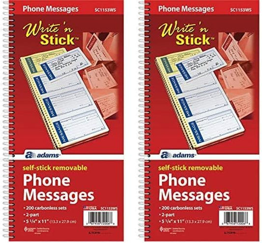 Adams Write 'N Stick Message Pad, 2-Part, Carbonless, Blue, 5-1/4" x 11", 200 Sets per Book (SC1153WS) (Pack of 2)