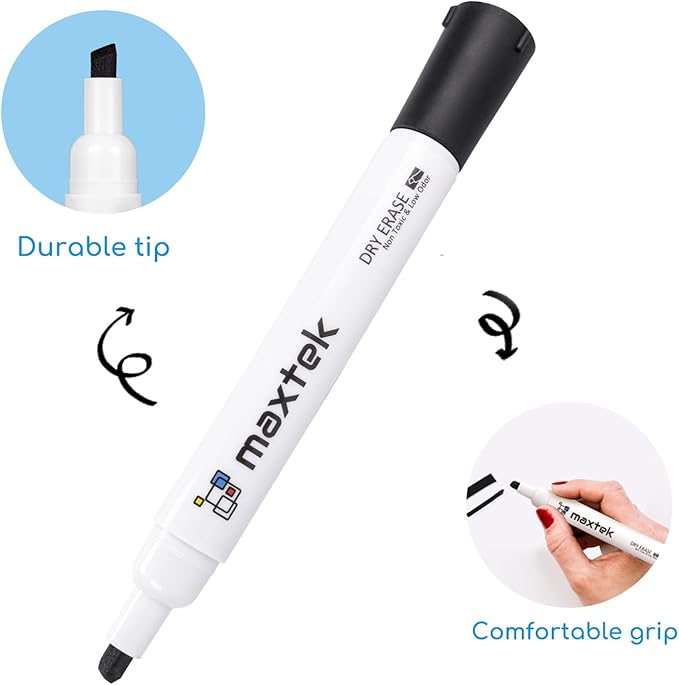maxtek Black Dry Erase Markers, 16 Count Chisel Tip Markers Dry Erase, Low Odor White Board Markers, Perfect for School, Offices, Home