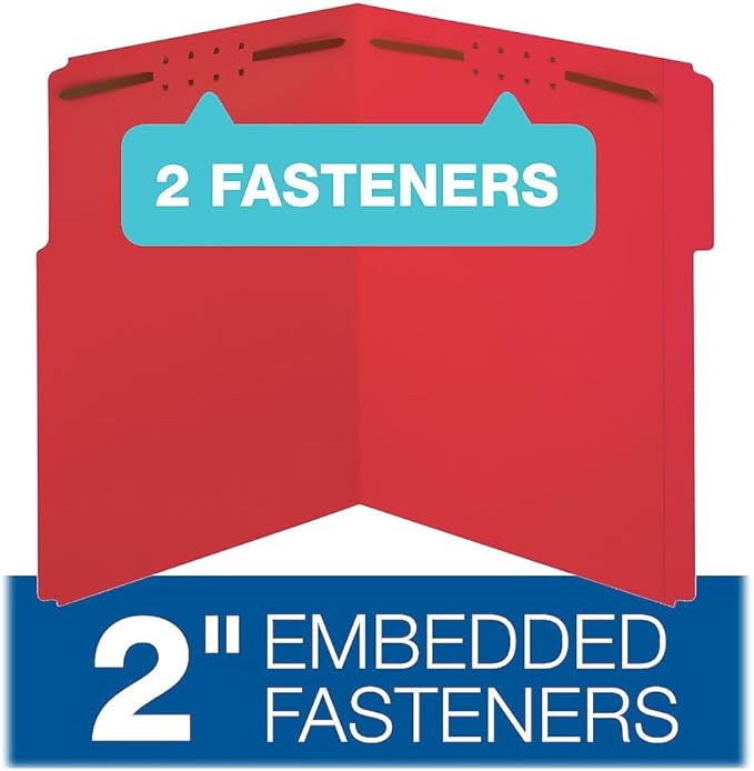 Pendaflex Fastener Folders, 2 Fasteners, Letter Size, Red, 1/3 Cut Tabs in Left, Right, Center Positions, 50 per Box (22740), Specialty