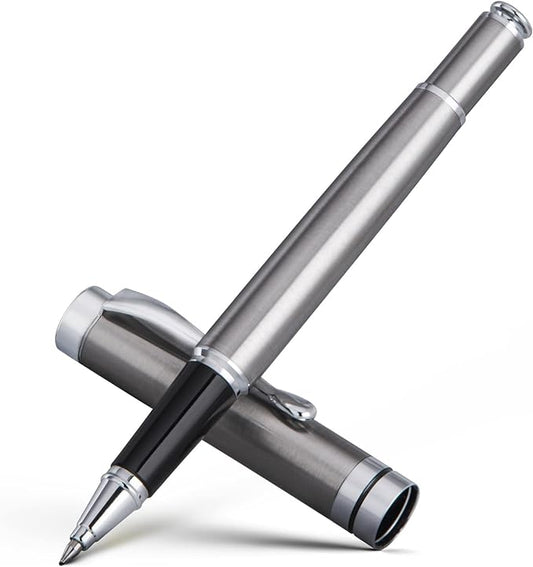 BEILUNER Silver Ballpoint Pens, Stainless Steel Body, Smooth Writing Experience, Dishwasher Safe, Gift Box with Extra Refill