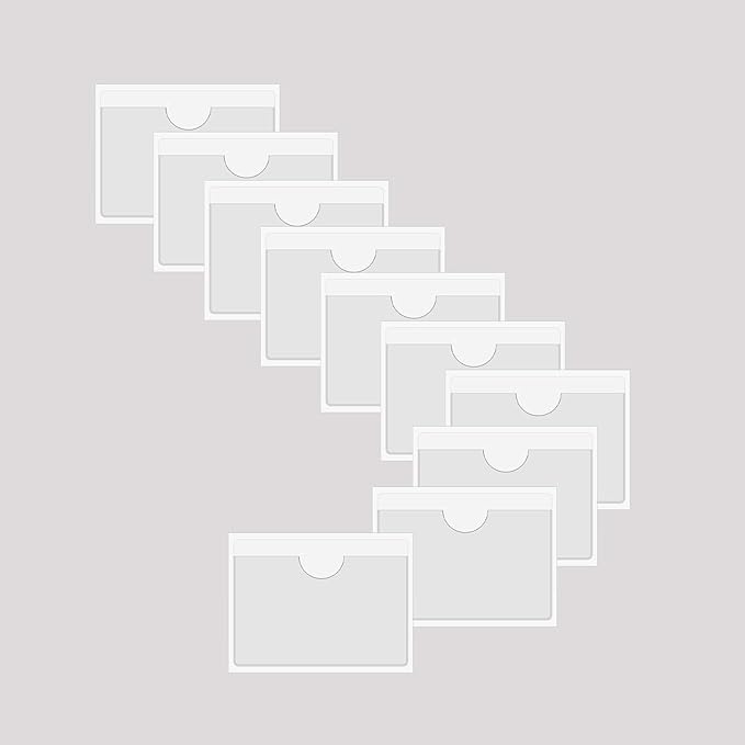 Adhesive Clear Pockets,Self Adhesive Clear Label Pockets Adhesive Card Folder Plastic Pockets Holders Sleeves for Index Cards Planners Cabinet Shelves Photo Cd,10Pieces (115x77mm)