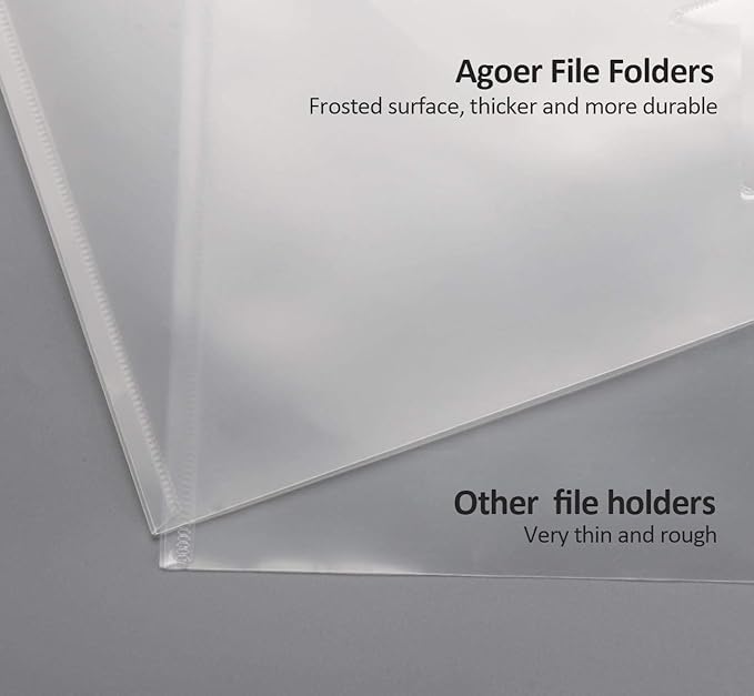 24 Pack A5 Plastic Envelopes - Agoer Clear Plastic Poly Envelope with Button Snap Closure, Clear Plastic Folders for Documents, Plastic File Bag Filing Envelopes for School Work Office Organization