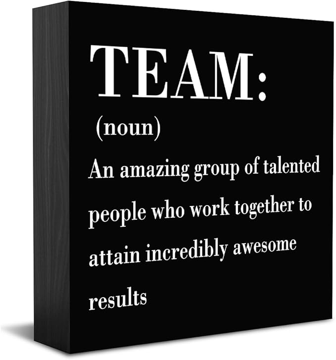 Inspirational Team Noun Office Decor Desk Decor Wooden Box Sign Rustic Black Wood Block Plaque Box Sign for Home Office Desk Shelf Table Decoration Coworker Gift Team Definition Teamwork Sign
