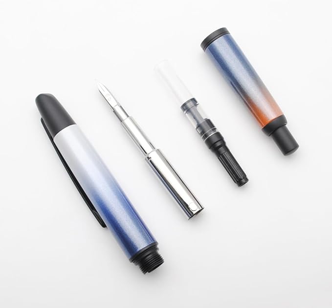 JINHAO 10 Press Fountain Pen, Retractable Metal Pen with Ink Converter (F Nib 0.5mm, Gradient Dark Blue - Black Clip)