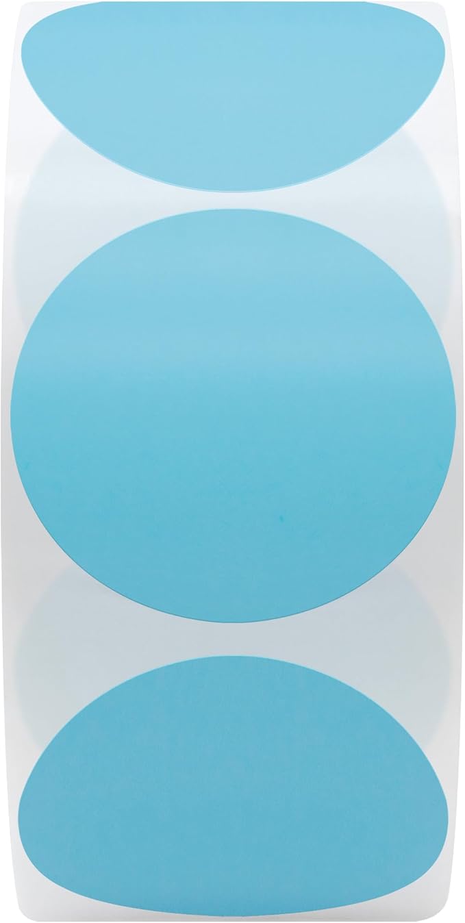 Hybsk 1.5 inch Circle Color Direct Thermal Stickers Shipping Labels for Barcodes,Name Tag,DIY Logo Design,Inventory– Compatible with Zebra,Rollo,Munbyn,and More-1000 pcs (1.5 inch,Light Blue)