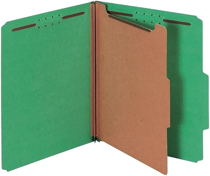 Pendaflex® Classification Folders, 1 Divider, 2" Fasteners, Letter, Dark Green, 10/Box (23733P), Specialty