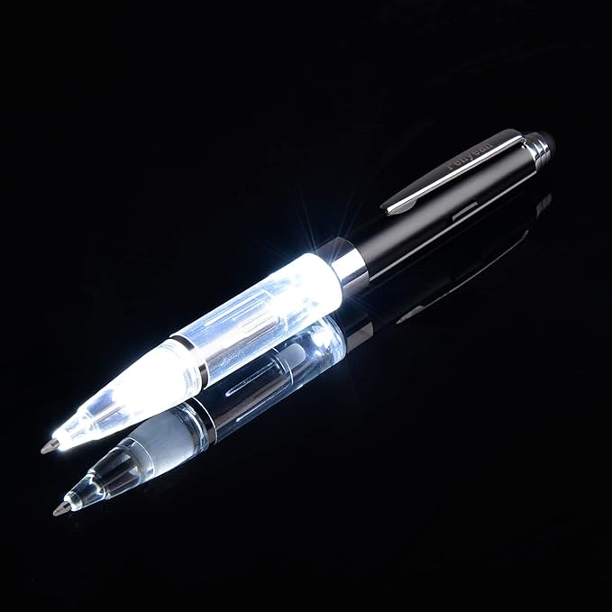 Pen with Light and Stylus Tip (2 cts), Penyeah 3 in 1 Light Up Pens with Rubber Tip Stylus for Touchscreens, Bright Light Pen for Writing in The Dark (2 White Light)