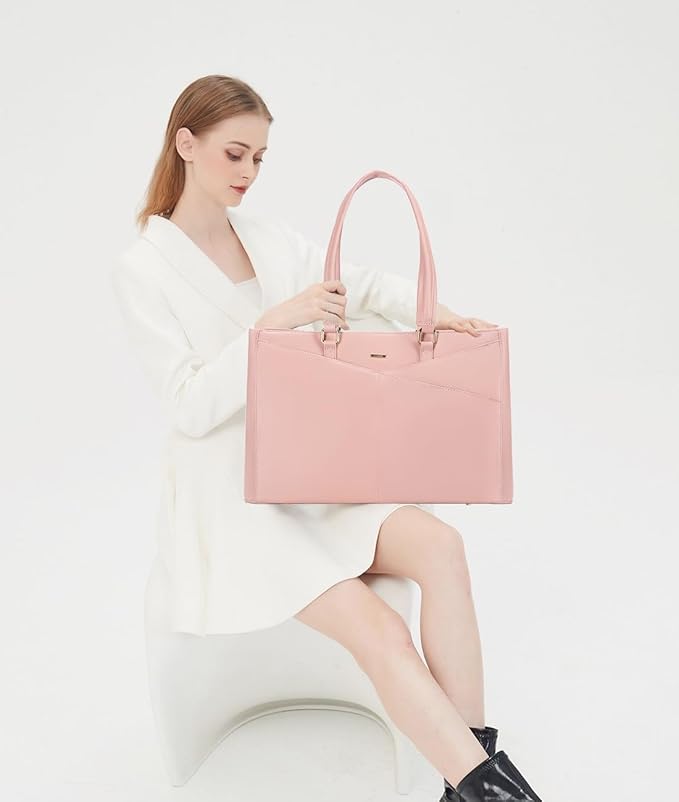 LOVEVOOK Laptop Bag for Women 15.6 Inch Tote Bags Waterproof Leather Briefcase Computer Women Business Office Work Bag,Bright Pink