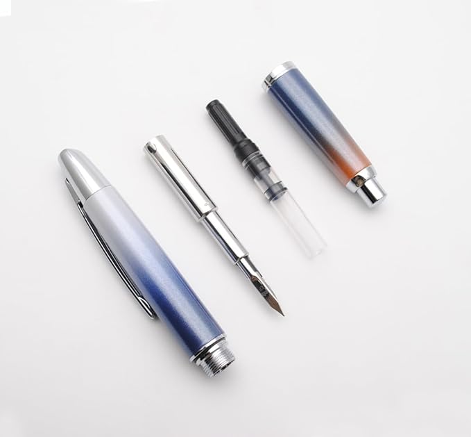 JINHAO 10 Press Fountain Pen, Retractable Metal Pen with Ink Converter (F Nib 0.5mm, Gradient Dark Blue)