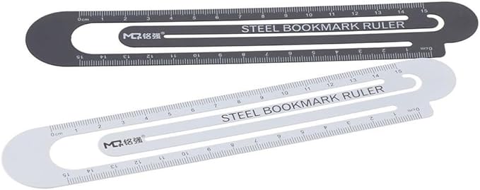 okhobby 2 Pcs Multifunctional Metal Bookmark Ruler, 15 cm Classic Black and White Bookmarks Book Page Marker, Office Supplies