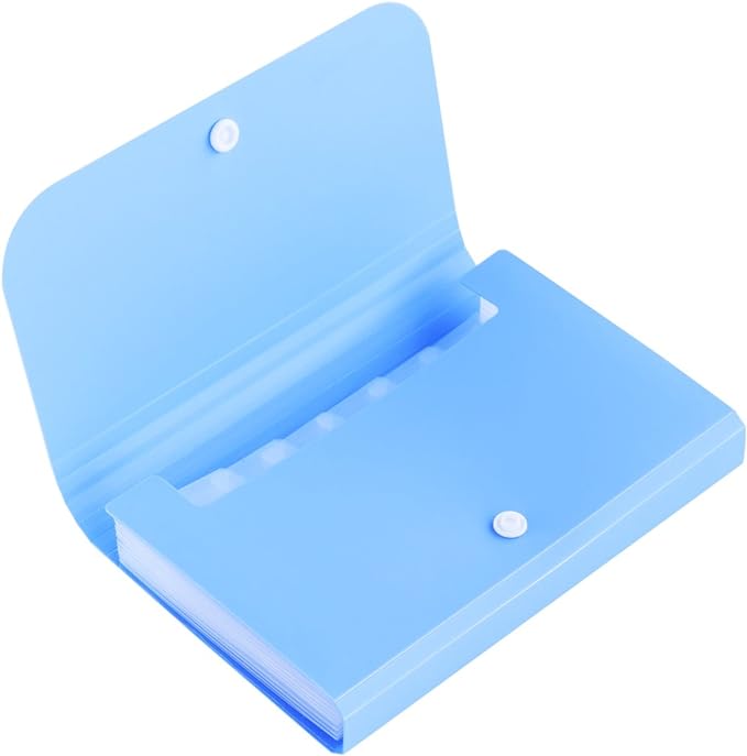 Expanding File Folder, Subdivision Accordion File Folder Mini Organizer PP Wallet for Cards,Coupons,Receipt,Tax Item or Changes,7x4.5 Inches,12 Pockets with Tabs and Check Case(Blue)