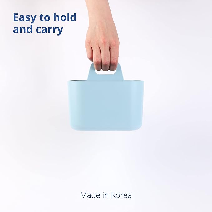 BLUE GINKGO Stackable Organizer Caddy – Korean-Made Portable Tote for Bathroom, Office, Crafts, or School Supplies (Square, Blue)