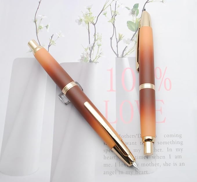 JINHAO 10 Press Fountain Pen, Retractable Metal Pen with Ink Converter (F Nib 0.5mm, Gradient Coffee)