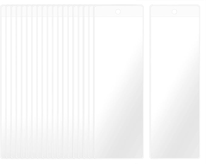 Clear Bookmark Sleeves Penta Angel 20Pcs Plastic Blank Photobooth Frames Vinyl Book Markers Cover Holder with Hole for Students Reading Wedding Valentine’s Gift Party Favor, 6.69x2.28’’ (20)