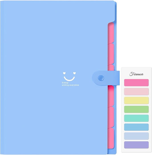 Forvencer Accordion File Organizer, Letter Size, 7 Pocket Expanding File Folder, Cute File Folder with Labels, Portable File Organizer for School Office Supplies, Folders for Documents, Blue
