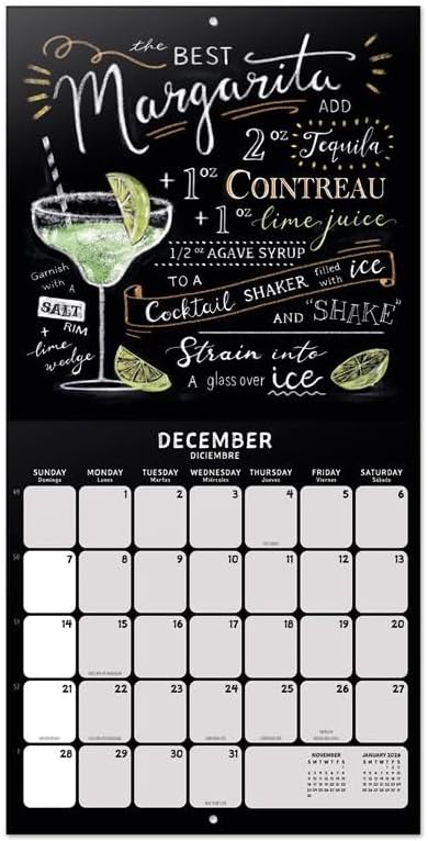 Cocktails Wall Calendar 2025 12" x 12" FSC® Plastic Free - Starts Week On Sunday | Square Wall Calendar | Family Planner Calendar 2025 | Drinks Calendar 2025