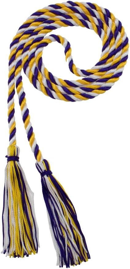 Tassel Depot Graduation Honor Cord - Purple/Gold/White - Every School Color Available - Made in USA
