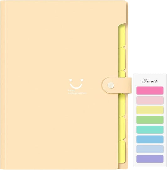 Forvencer Accordion File Organizer, Letter Size, 7 Pocket Expanding File Folder, Cute File Folder with Labels, Portable File Organizer for School Office Supplies, Folders for Documents, Yellow