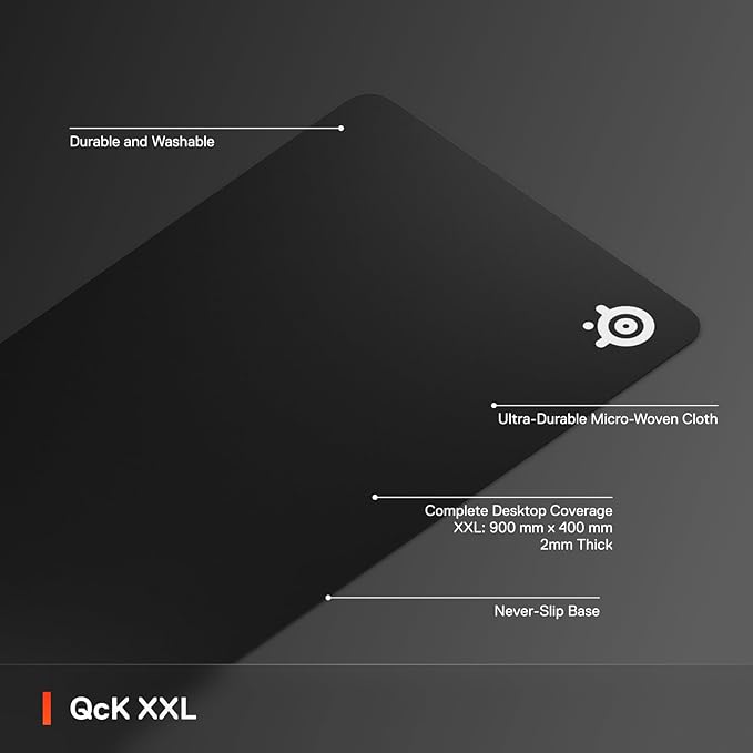 SteelSeries QcK Gaming Mouse Pad - XXL Cloth - Peak Tracking and Stability - Esports Mousepad - Never-Slip - Full Desk Coverage