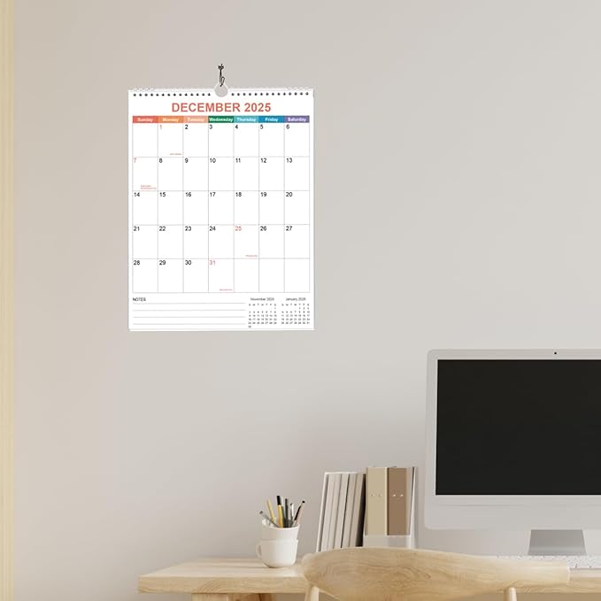 2025 Calendar - Wall Calendar 2025 from January 2025 - December 2025, 12 Months Calendar with Twin-Wire Binding & Hanging Hook, 8.5" x 11", Vertical Calendar, Colorful