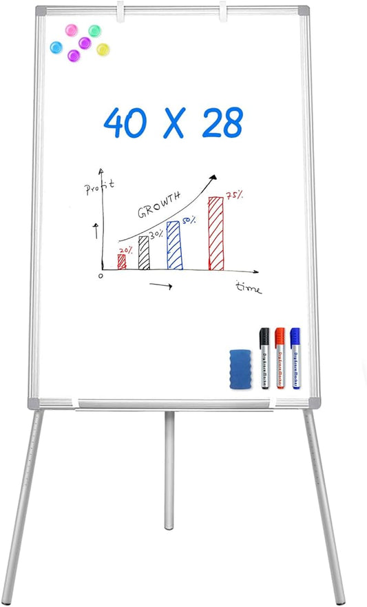 Easel Whiteboard - Magnetic Portable Dry Erase 40 x 28 Tripod Height Adjustable, Flipchart Easel Stand White Board for Office (40x28 White)
