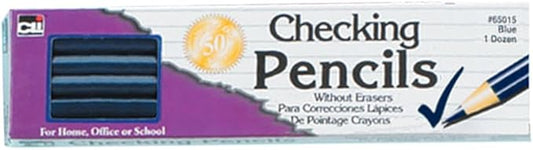 Charles Leonard Checking Pencil, Blue Colored Lead with Eraser, 12/box (65015)