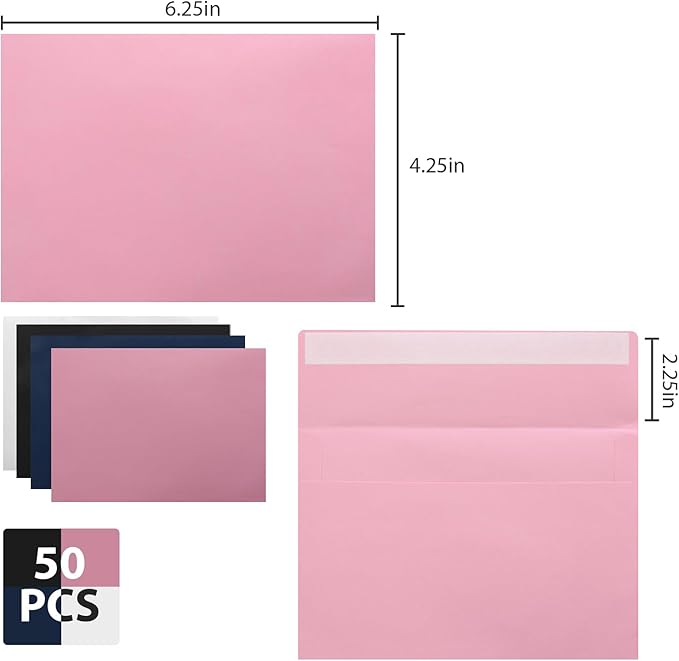 50Packs A4 Envelopes,4x6 Envelopes,4x6 Envelopes for Invitations,Printable invitation envelope,Photos, postcards, greeting cards, mailings, Wedding Self-sealing Envelopes (pink)