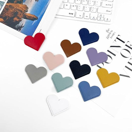 6Pcs Colorful Leather Bookmarks with Heart Shape, Portable Leather Book Page Corner Marker Heart-Shaped Page Clip 2''x2.2'' Gift, Reading Bookmarks Art Gifts, Book Covers and Book Accessories (Heart)