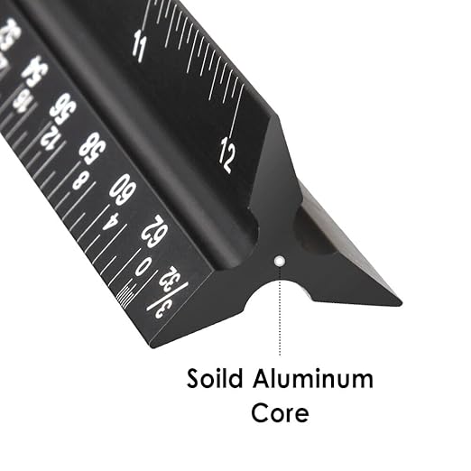 Architectural Scale Ruler,12" Aluminum Architect Triangular Ruler Engineers Ruler,Construction rulers for Architects, Blueprint,Students, Draftsmen and Engineers by Soraco(Black)