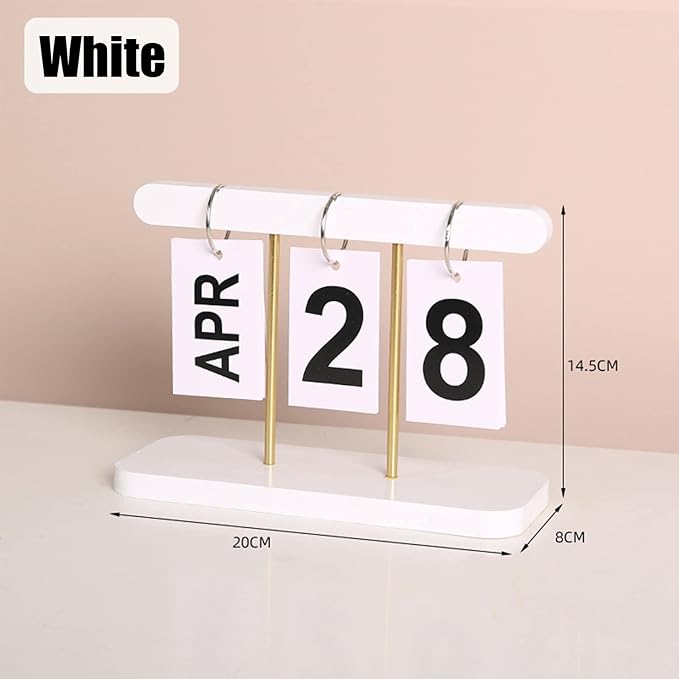 Perpetual Daily Flip Calendar for Desk Reusable Office Desktop Decor Home Accessories Photography Props (White)
