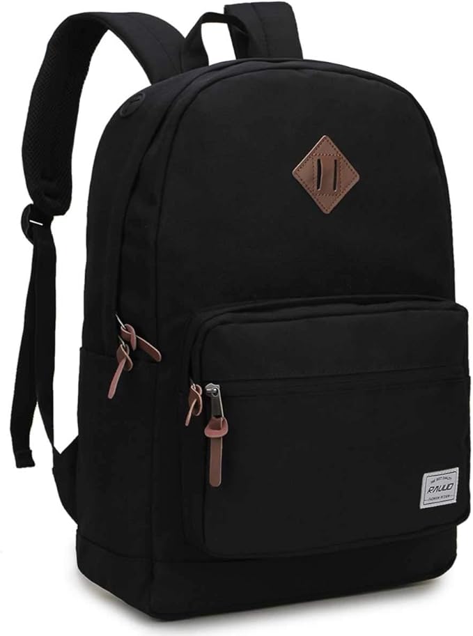 RAVUO School Backpack for Men Women, Water Resistant 15.6 inch Laptop Back Packs Bookbags College Daypack Black Bag with Side Pockets