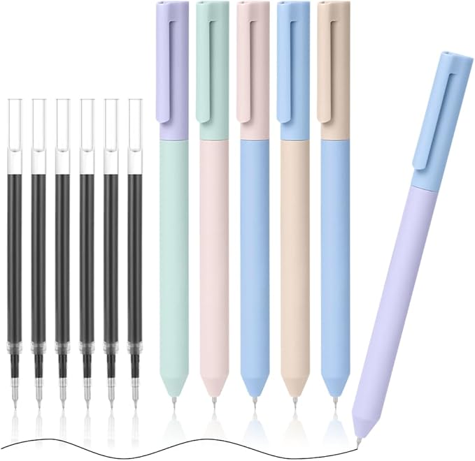 AUAUY 6PCS Gel Pens, Retractable Quick Dry Gel Ink Pen, Pens for Journaling with 6 Refill, Cute Pens, Smooth Writing Pens, 0.5mm Black Ink Pens, Office School Supplies Kids Gift（Double Matching Color）
