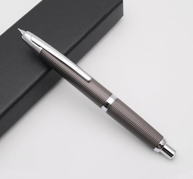 JINHAO 10 Press Fountain Pen, Retractable Metal Pen with Ink Converter (EF Nib 0.38mm, Striated Dark Gray)