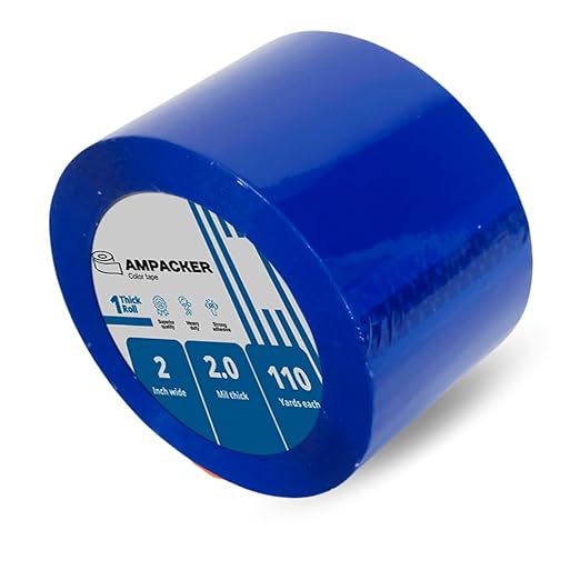 Heavy Duty Packaging Color Tape for Shipping,Packing and Moving 2" Wide x 2.0 Mil Thick -110 Yrd Roll -Acrylic Adhesive Tape for Box Sealing. (1 Roll, Blue, 2" Wide x 110 yds).
