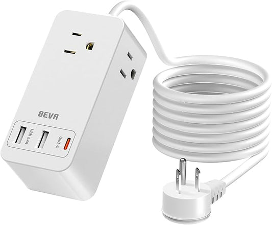 Small Flat Plug Power Strip, Extension Cord with 3 USB Wall Charger(1 USB C), 3 Outlets Mini Charging Station, 5 FT Flat Plug for Cruise Travel Office School Dorm Room Essentials