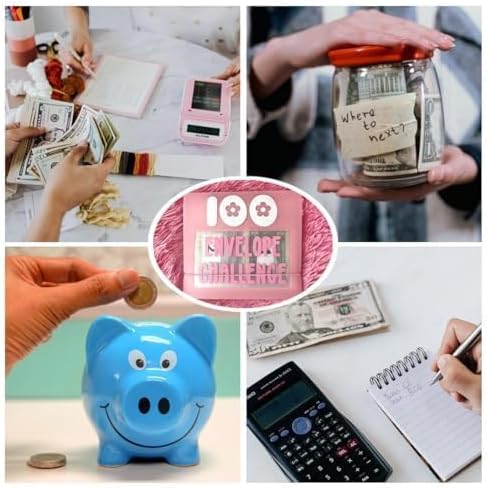 HIPPITO 7.9''x7.9'' Mini 100 Envelopes Money Saving Binder, Storage Saving Budget Book for 100 Envelopes Money Saving Challenge Kit, Gift as a Challenge Book for Lovers to Save $5,050