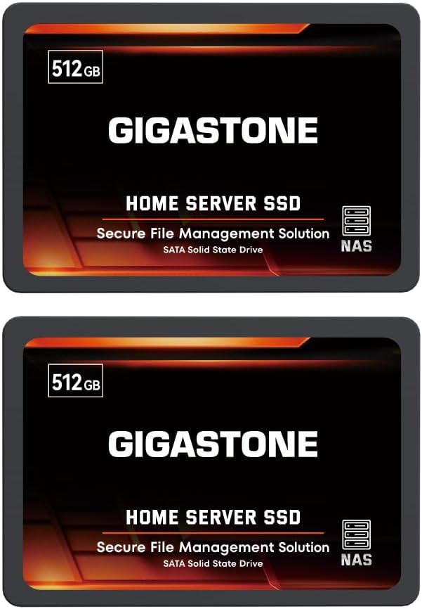 Gigastone Home Server SSD 512GB NAS SSD Drive Cache (2-Pack) 24/7 Durable TLC High Endurance Personal Cloud Data Sync Network Attached Storage RAID 3D NAND 2.5" SATA Internal Solid State Hard Drives