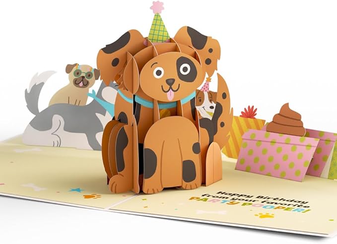 Lovepop Happy Birthday Pop-Up Card for Her and Him- 3D Birthday Animal Greeting Cards for Boys, Girls, Men, Women - Your Favorite Party Pooper - 5" x 7" Dog Card - Blank Note Card & Envelope Included
