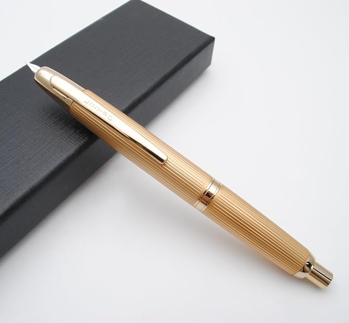 JINHAO 10 Press Fountain Pen, Retractable Metal Pen with Ink Converter (EF Nib 0.38mm, Striated Golden)