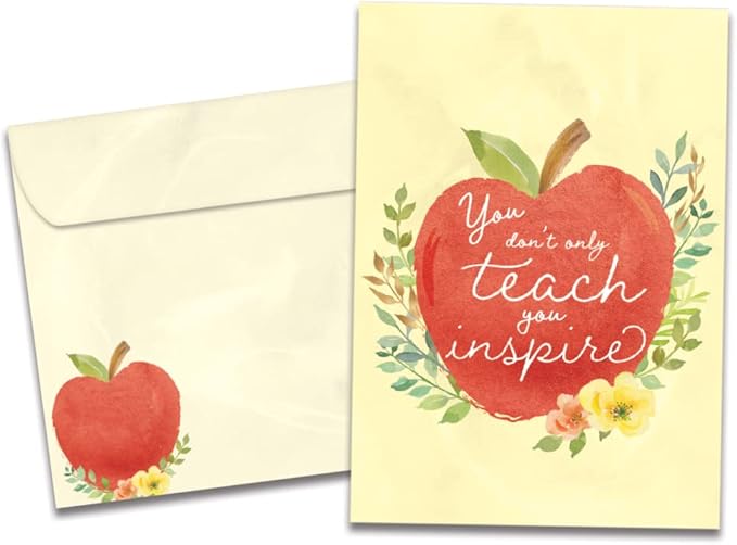 Tree-Free Greetings Teacher Appreciation Cards - Artful Designs - 1 Card + Matching Envelopes - Made in USA - 100% Recycled Paper - 5"x7" - Heartfelt, For Teacher, You Inspire (GO64427)