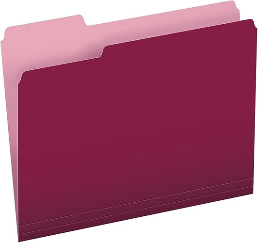 Pendaflex Two-Tone Color File Folders, Letter Size, 1/3 Cut, Burgundy, 100 Per box (152 1/3 BUR)